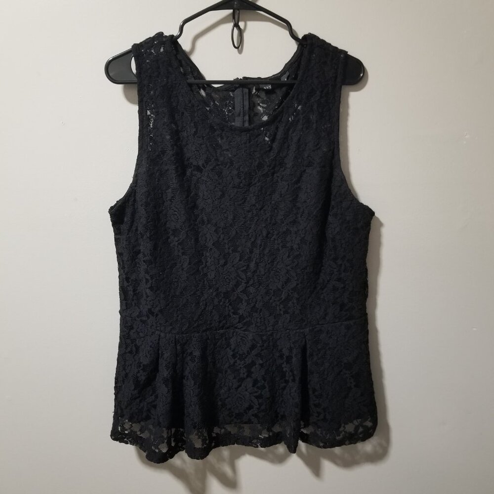 Attention Lined Black Lace Peplum Tank Blouse Large
